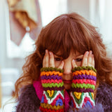Hand - Knit Multi - Colored Fingerless Gloves - Cabbages & Kings
