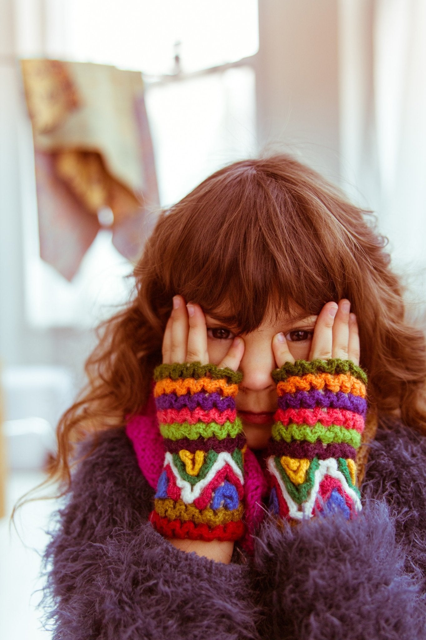 Hand - Knit Multi - Colored Fingerless Gloves - Cabbages & Kings
